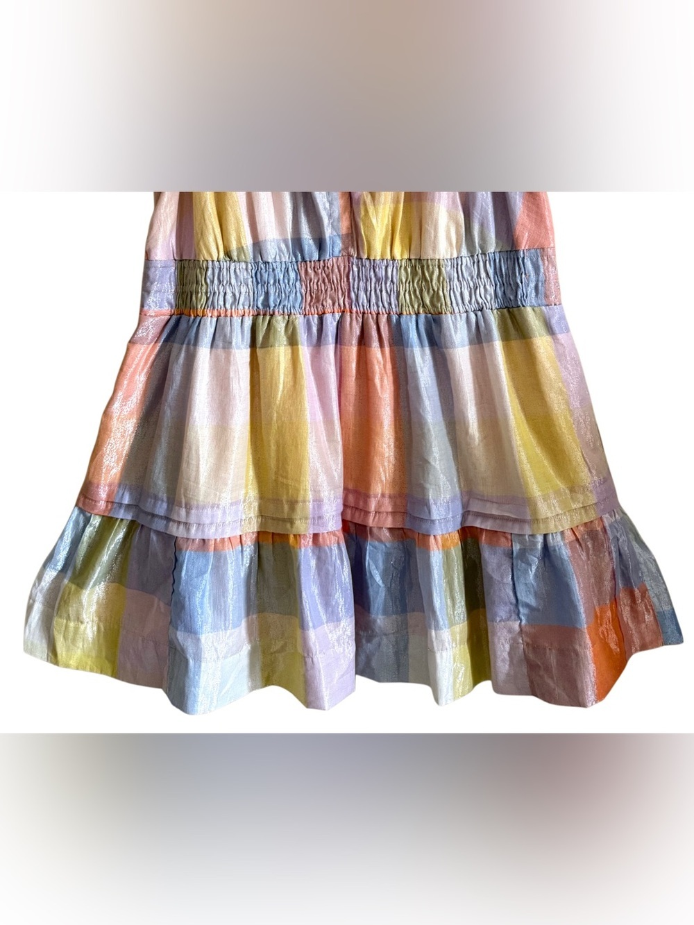 ANTHROPOLOGIE Multicolored Feminine Pastel Plaid Metallic Somerset Mini Dress 2X - Picture 5 of 11